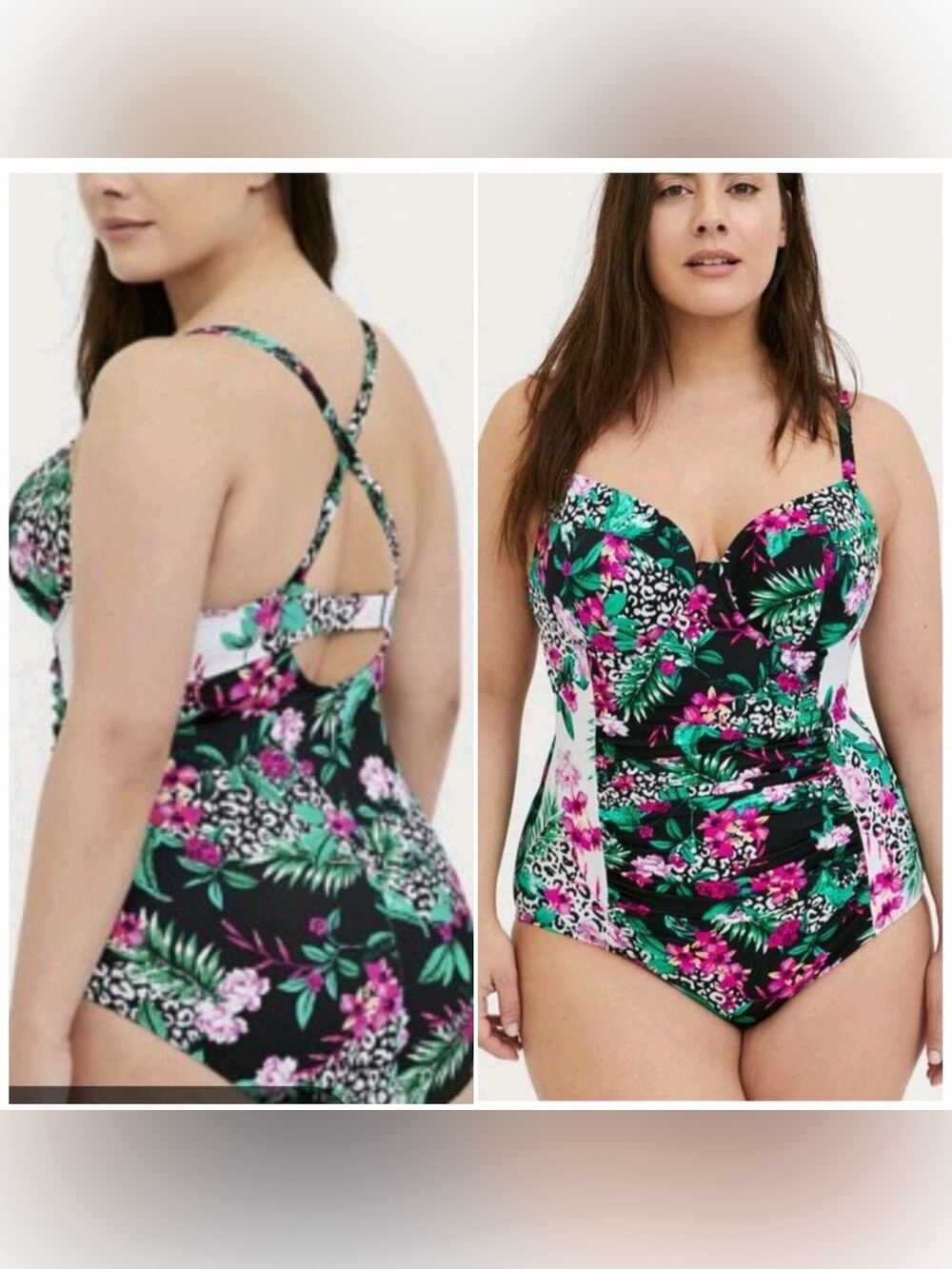 TORRID swim Floral/Leopard Slim Fix Underwire One Piece 3X D/DD beach vacation